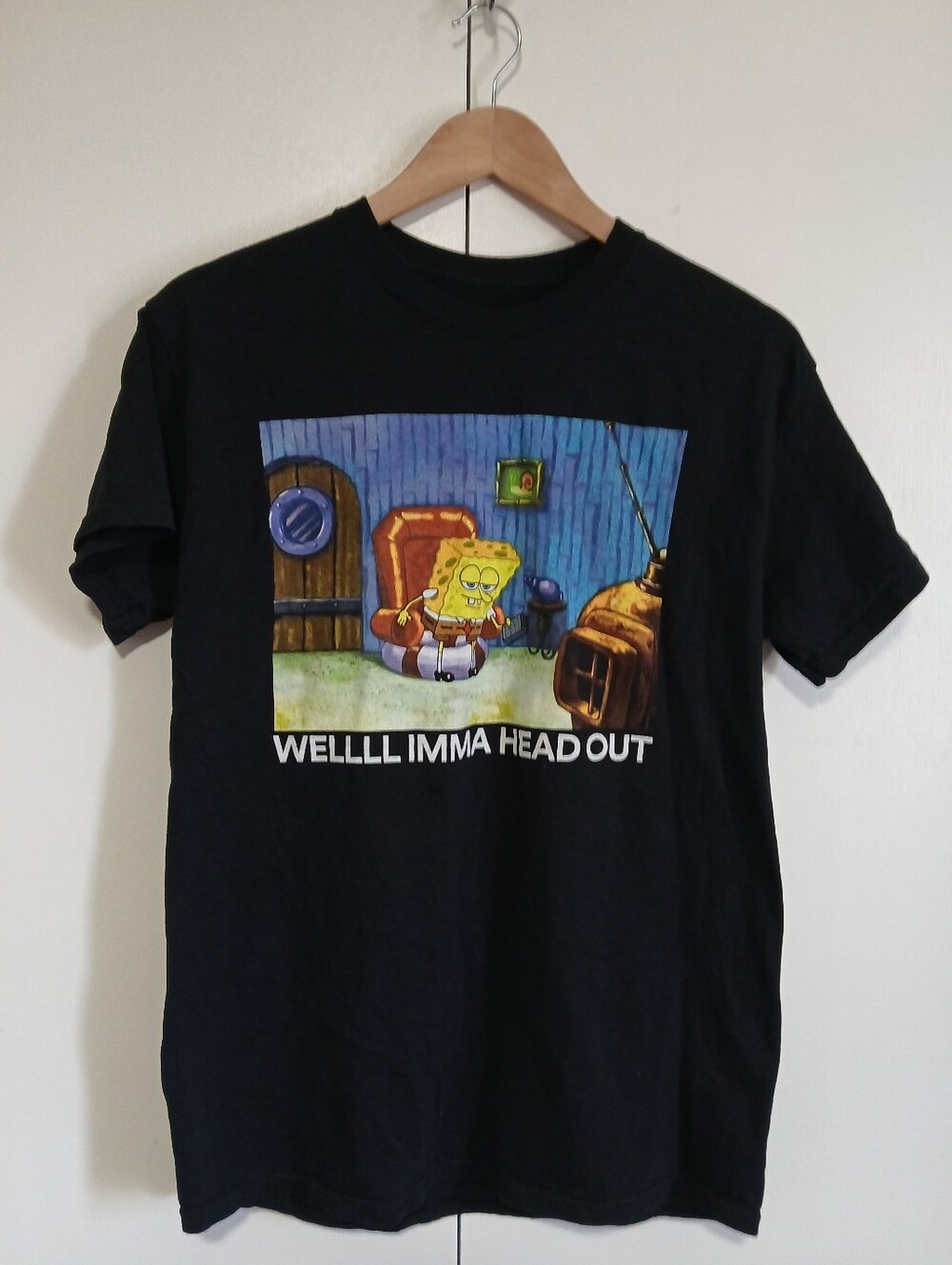 SpongeBob Imma Head Out Meme T-Shirt Black Graphic Tee Spencers Mens M
